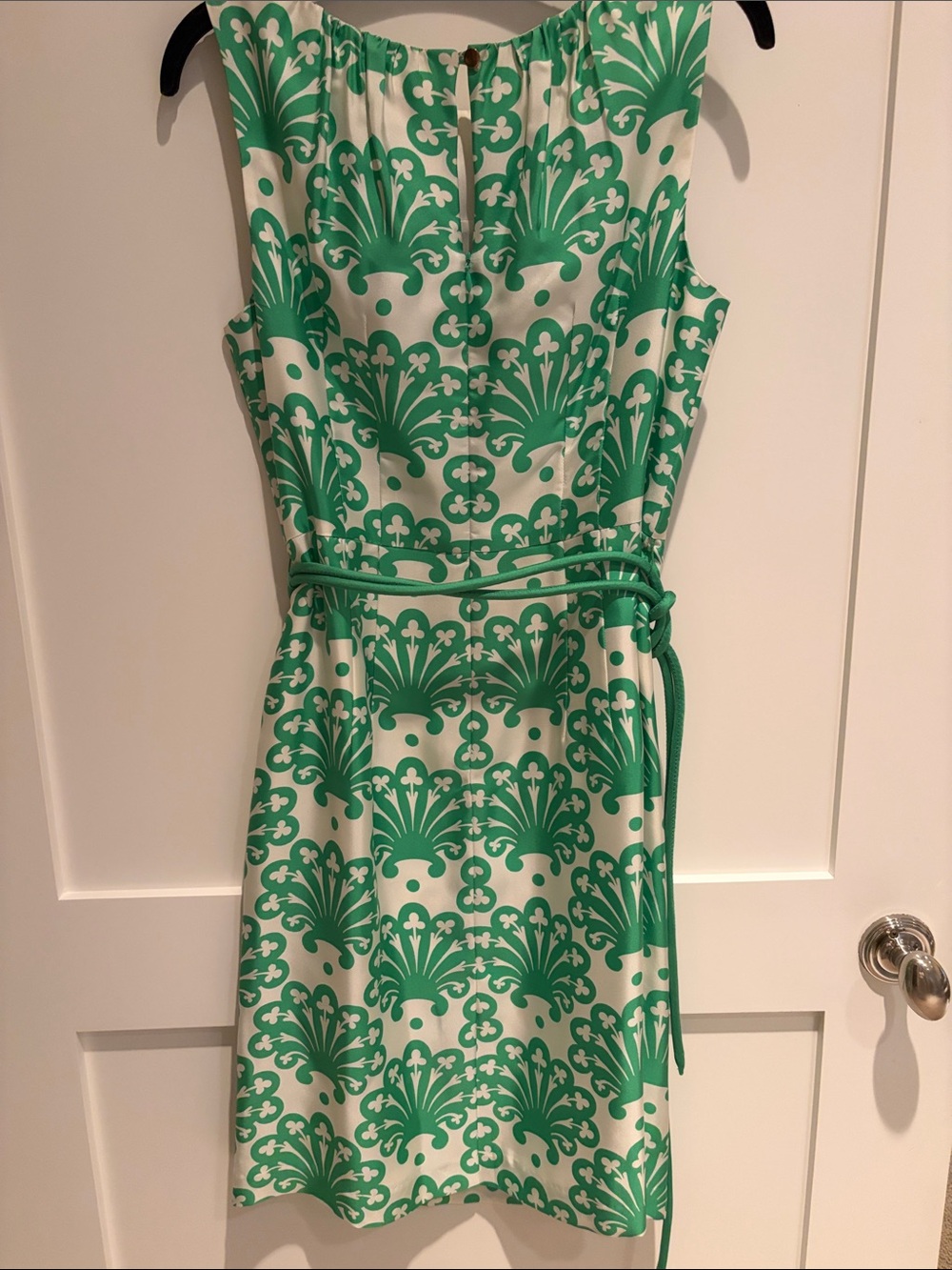 Milly Green and White Sleeveless Midi Sheath Dress - Picture 4 of 6
